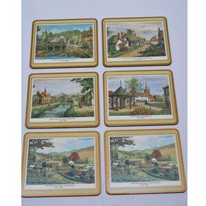 Vintage Pimpernel Acrylic English Villages Cork Backed Placemats Boxed Set of 6